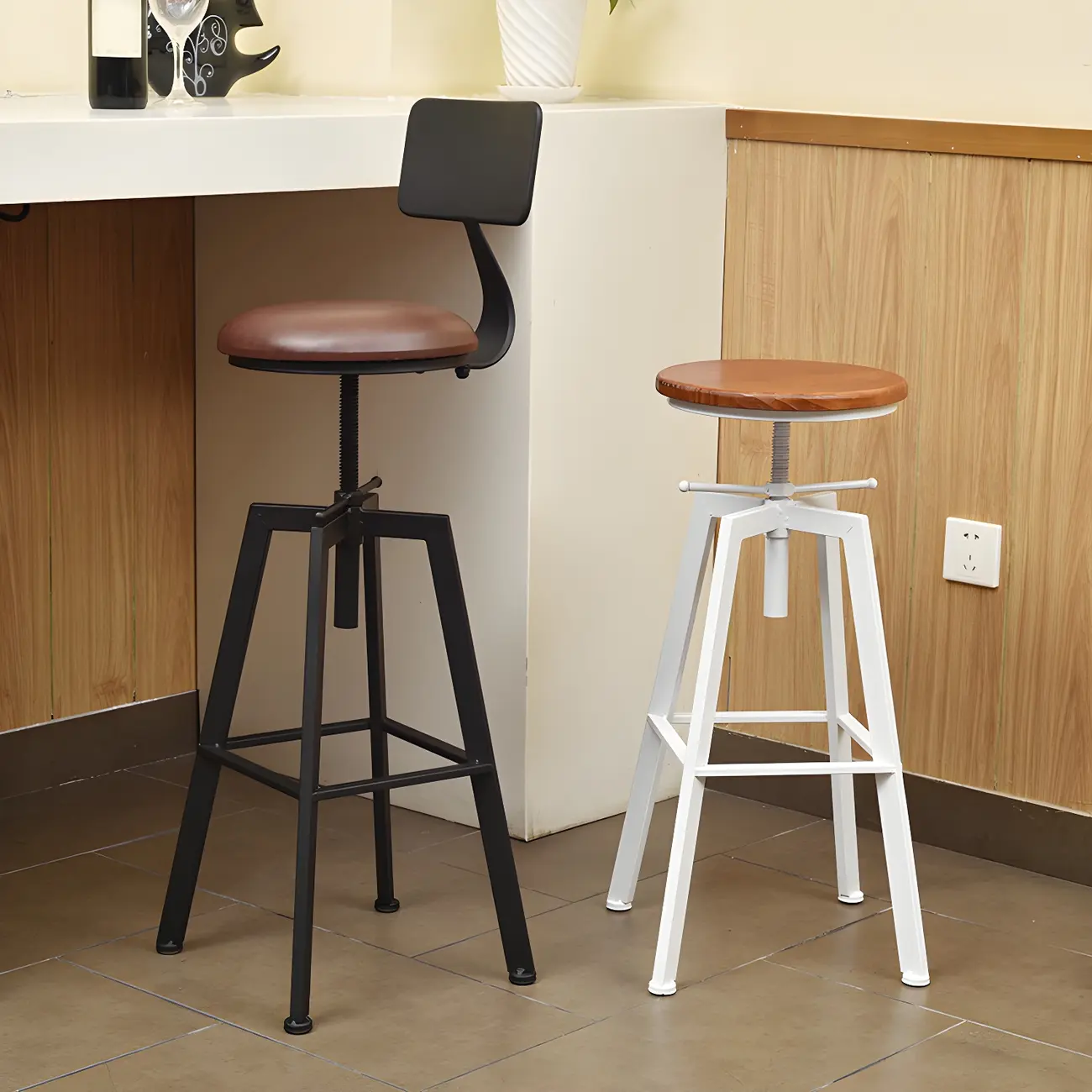 Industrial Metal Adjustable Bar Stools with Footrest for Kitchen Image - 1 | homeyfad