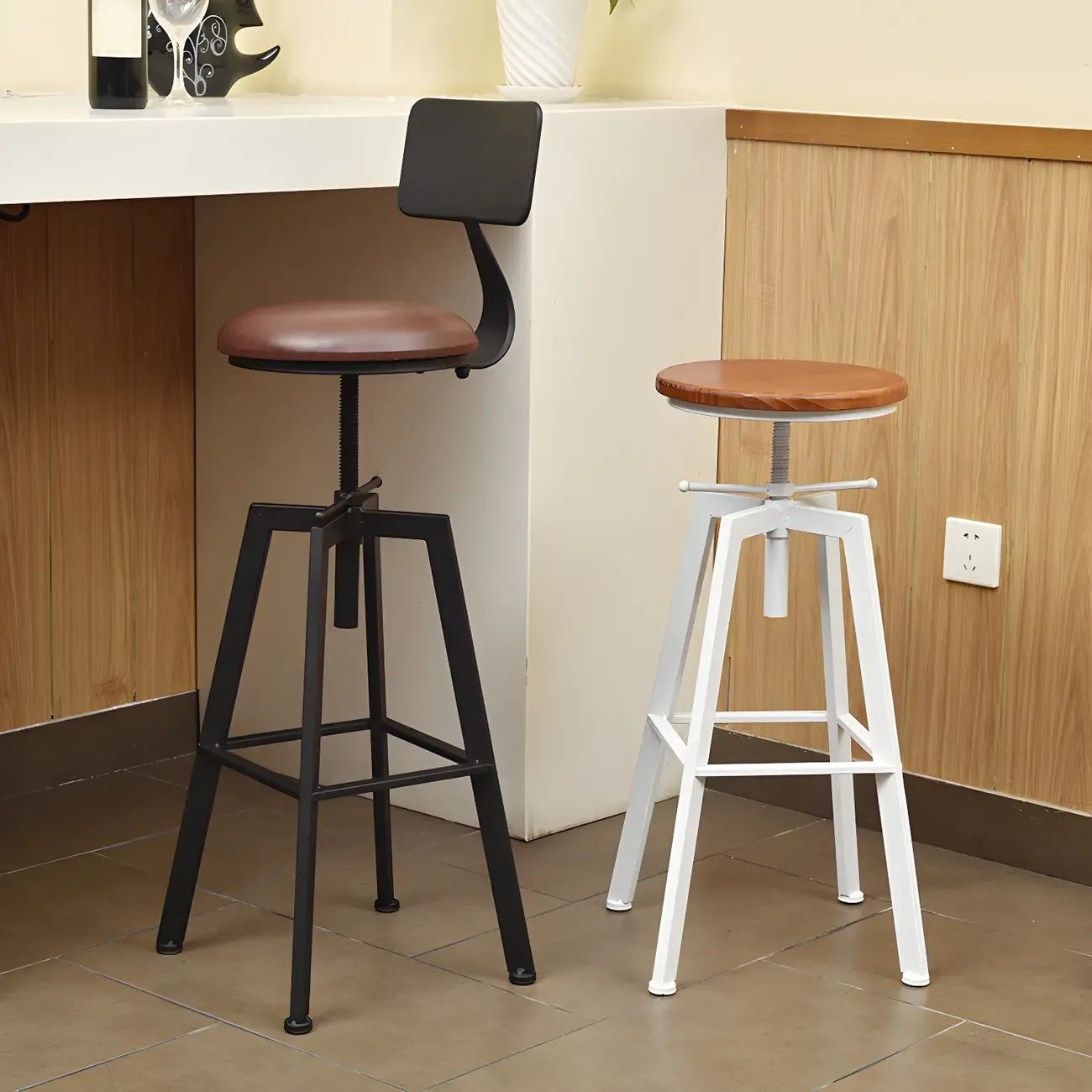 Industrial Metal Adjustable Bar Stools with Footrest for Kitchen Image - 1