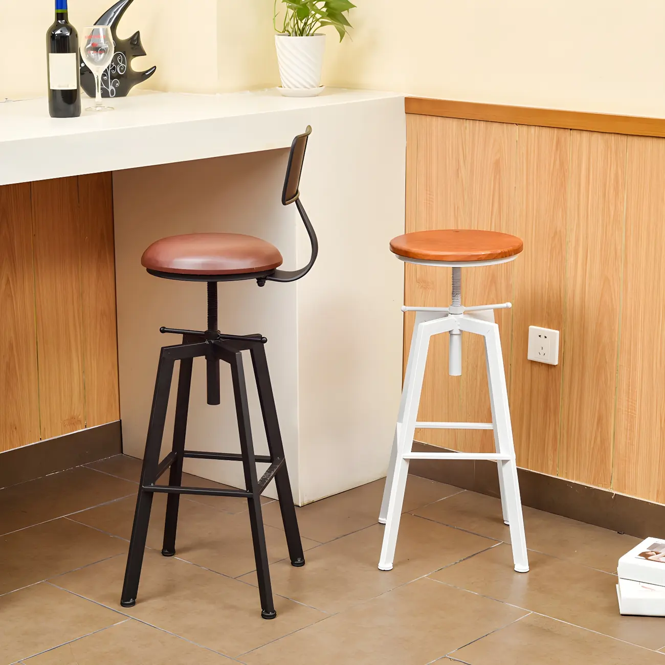 Industrial Metal Adjustable Bar Stools with Footrest for Kitchen Image - 4 | homeyfad