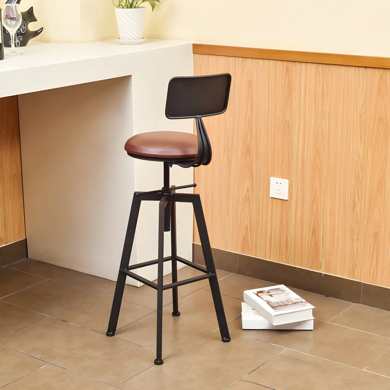 Industrial Metal Adjustable Bar Stools with Footrest for Kitchen Image - 5 | homeyfad