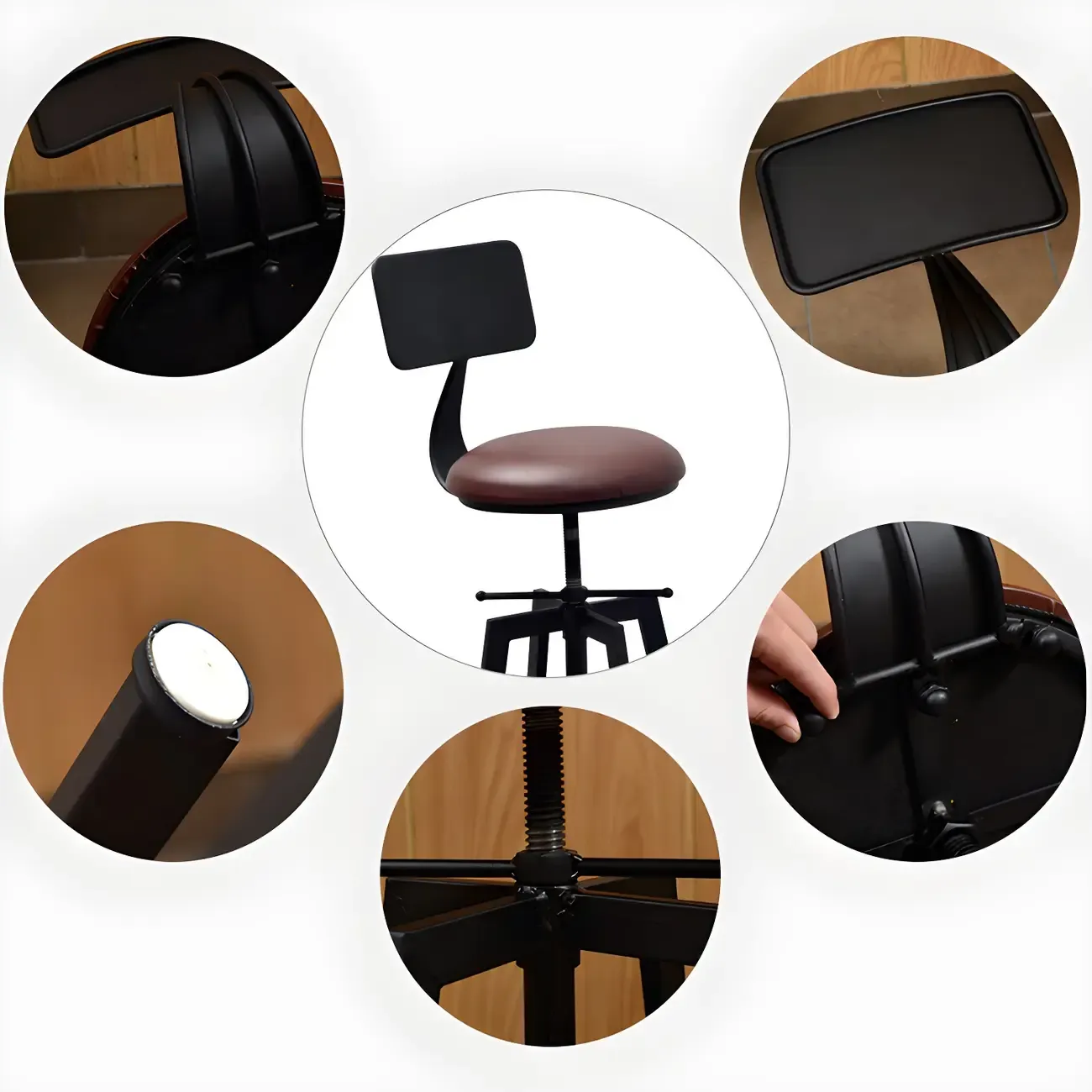 Industrial Metal Adjustable Bar Stools with Footrest for Kitchen Image - 7