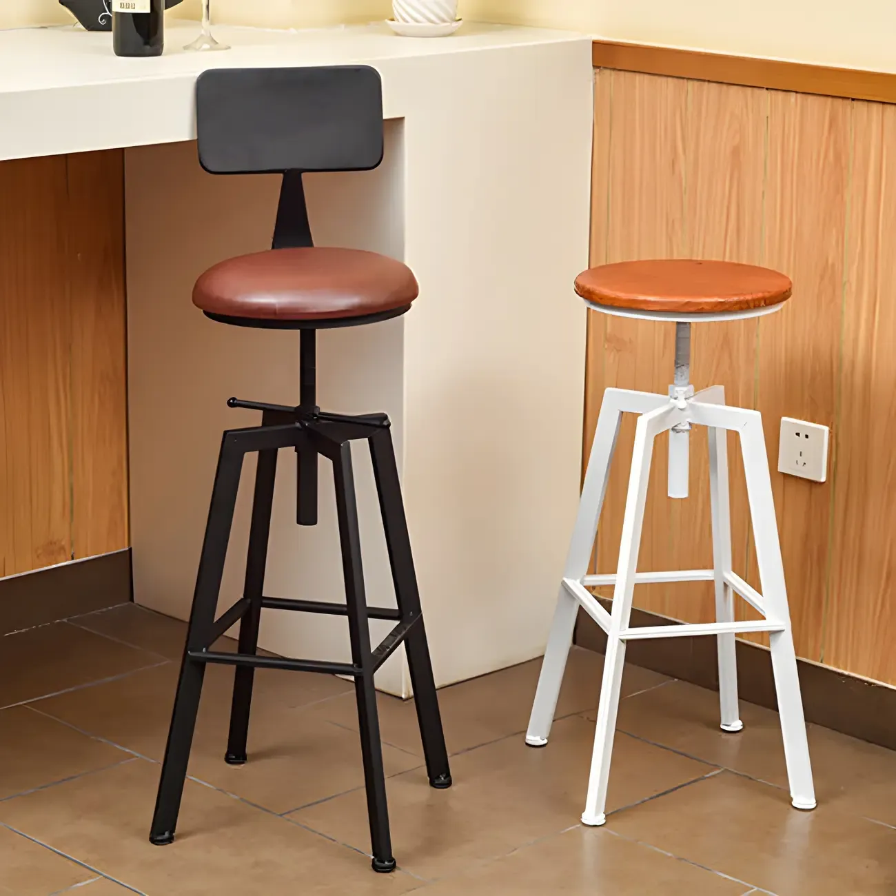Industrial Metal Adjustable Bar Stools with Footrest for Kitchen Image - 2