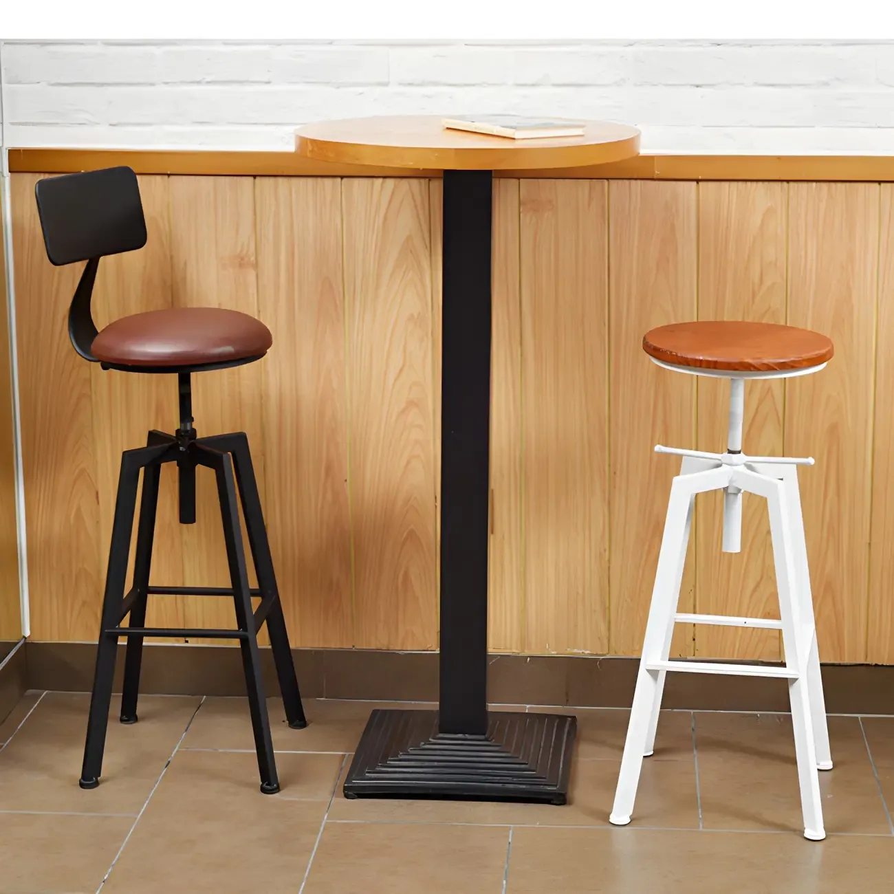 Industrial Metal Adjustable Bar Stools with Footrest for Kitchen Image - 17