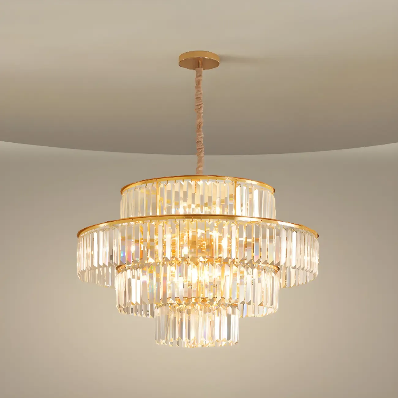 Luxurious Cylinder 4/5 Tiers Gold Crystal Chandelier Image - 2