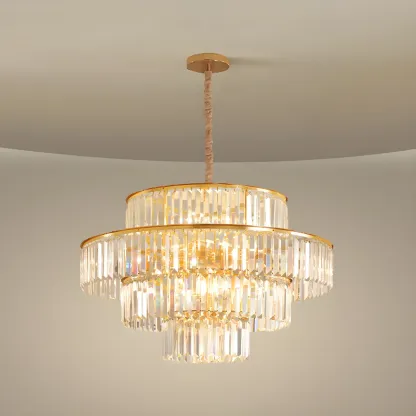 Luxurious Cylinder 4/5 Tiers Gold Crystal Chandelier Image - 2
