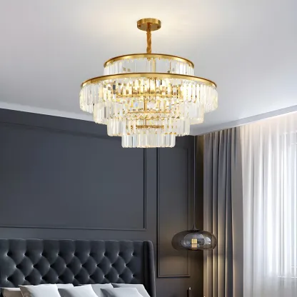 Luxurious Cylinder 4/5 Tiers Gold Crystal Chandelier Image - 3