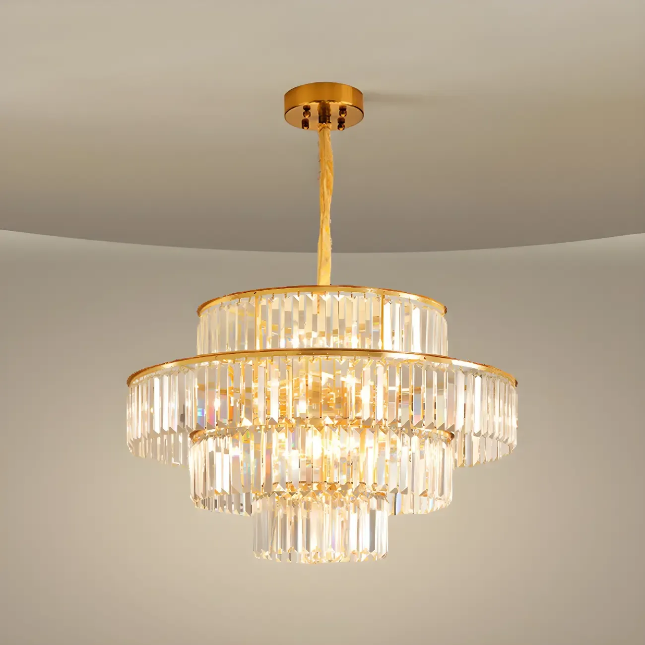 Luxurious Cylinder 4/5 Tiers Gold Crystal Chandelier Image - 4