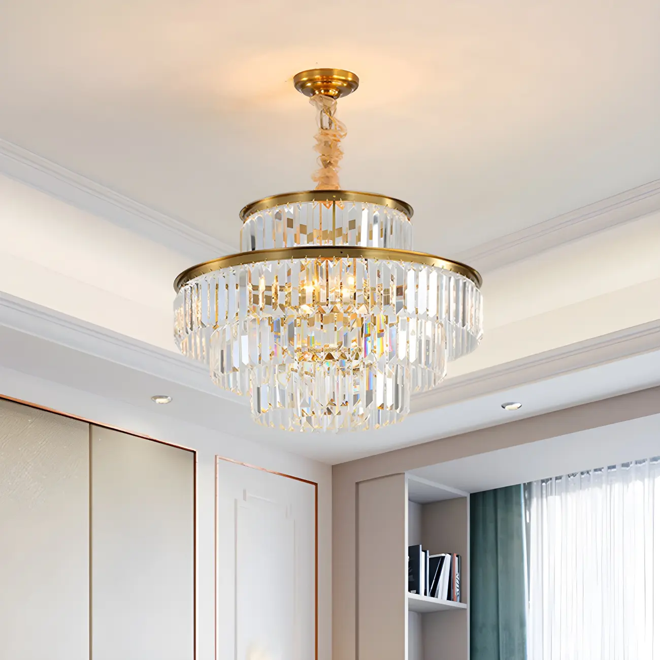 Luxurious Cylinder 4/5 Tiers Gold Crystal Chandelier Image - 5 | homeyfad