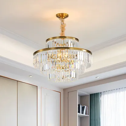 Luxurious Cylinder 4/5 Tiers Gold Crystal Chandelier Image - 5