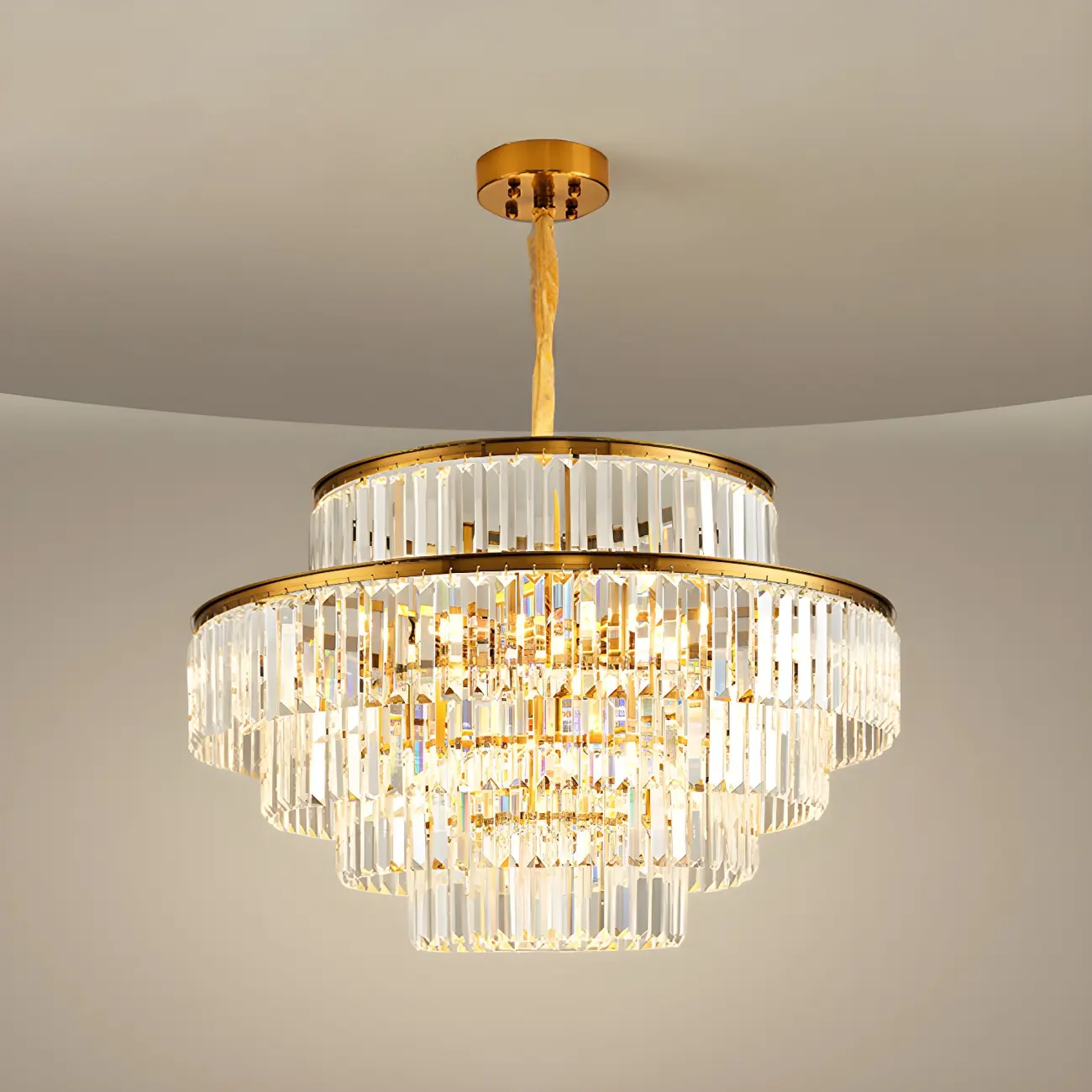 Luxurious Cylinder 4/5 Tiers Gold Crystal Chandelier Image - 6 | homeyfad