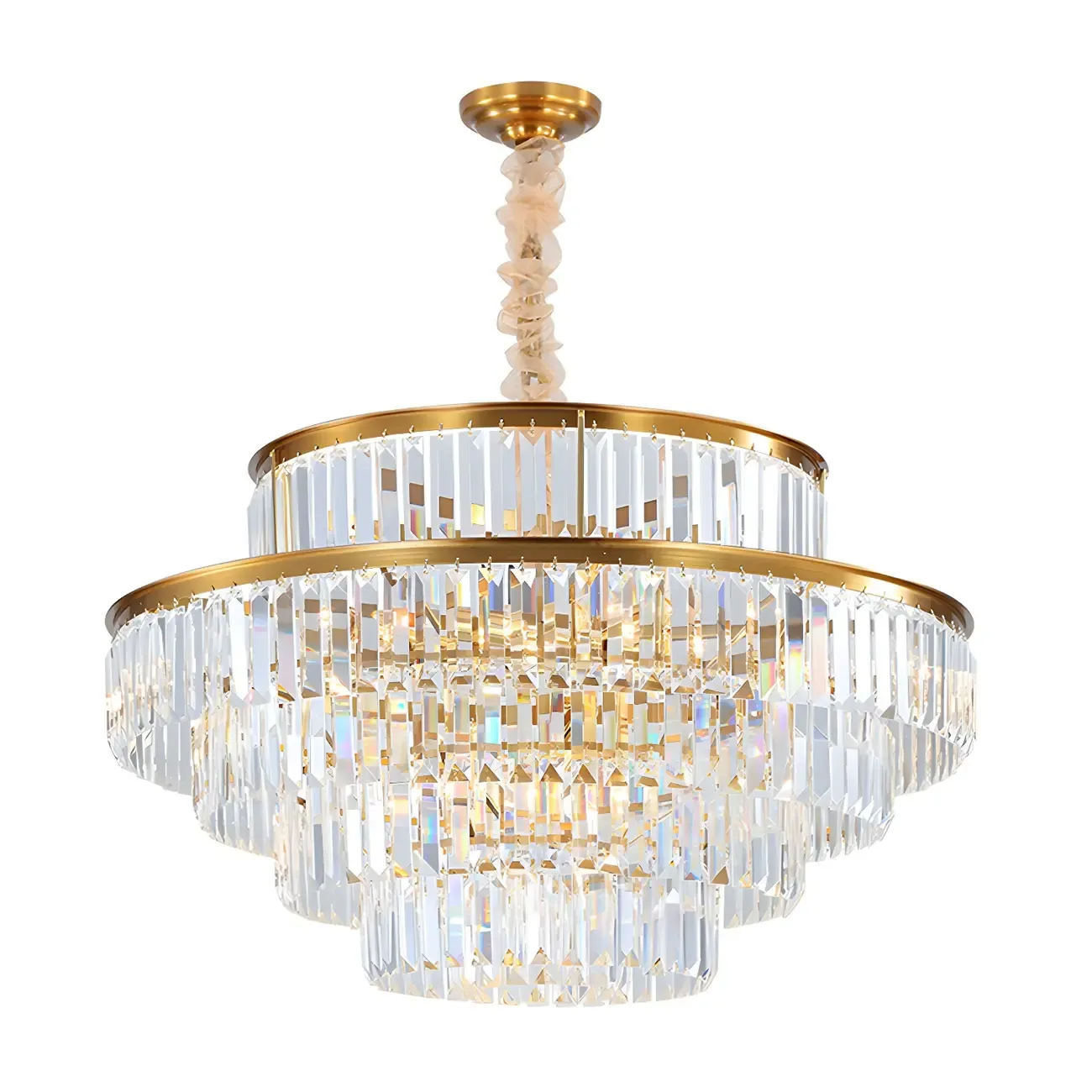 Luxurious Cylinder 4/5 Tiers Gold Crystal Chandelier Image - 8