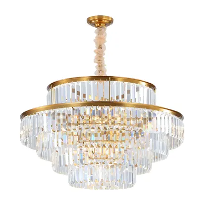 Luxurious Cylinder 4/5 Tiers Gold Crystal Chandelier Image - 8