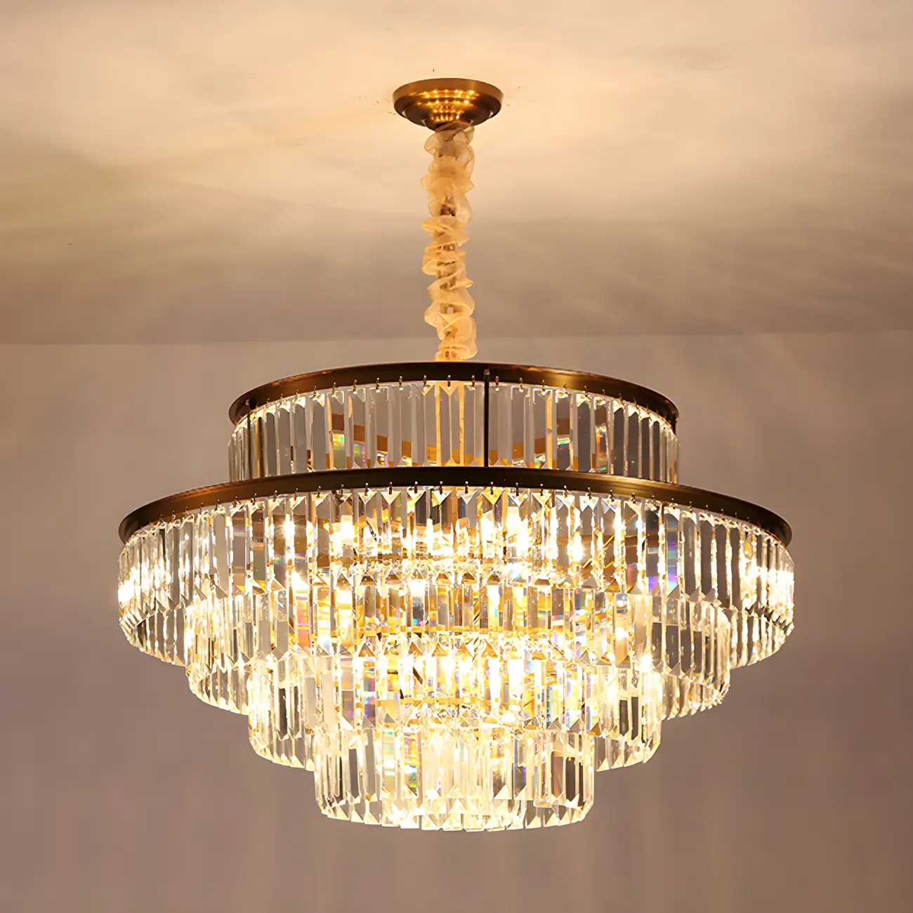 Luxurious Cylinder 4/5 Tiers Gold Crystal Chandelier Image - 9 | homeyfad