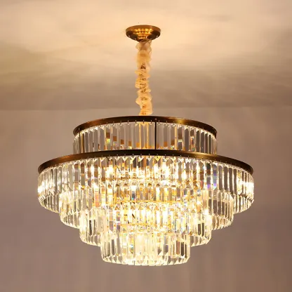 Luxurious Cylinder 4/5 Tiers Gold Crystal Chandelier Image - 9