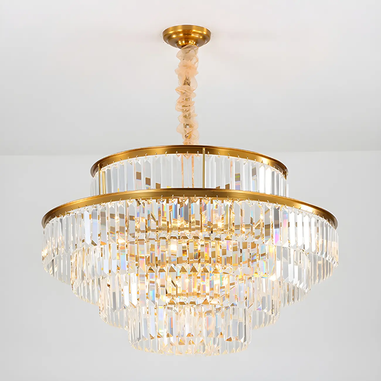Luxurious Cylinder 4/5 Tiers Gold Crystal Chandelier Image - 10 | homeyfad