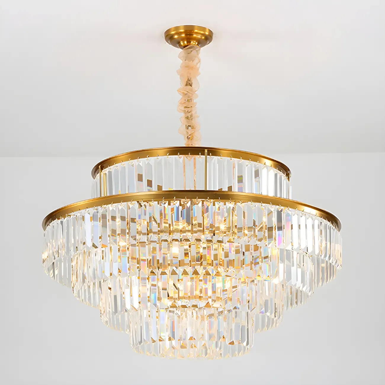 Luxurious Cylinder 4/5 Tiers Gold Crystal Chandelier Image - 10