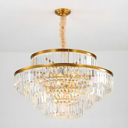 Luxurious Cylinder 4/5 Tiers Gold Crystal Chandelier Image - 10
