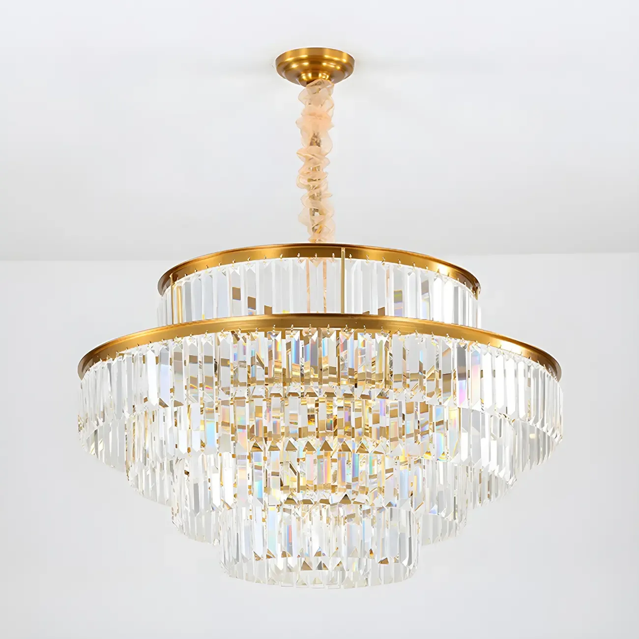 Luxurious Cylinder 4/5 Tiers Gold Crystal Chandelier Image - 11