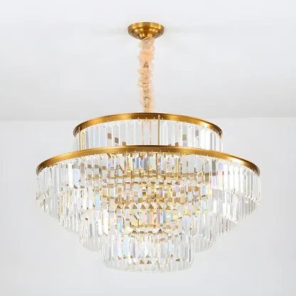 Luxurious Cylinder 4/5 Tiers Gold Crystal Chandelier Image - 11