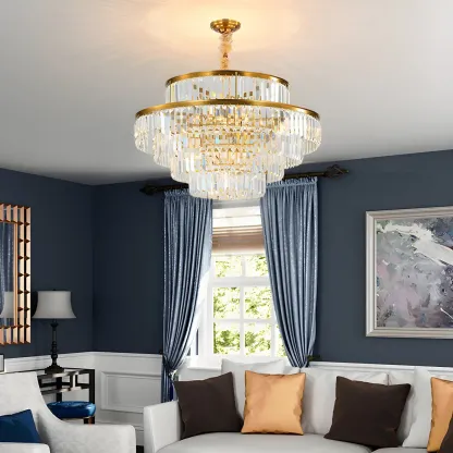 Luxurious Cylinder 4/5 Tiers Gold Crystal Chandelier Image - 16