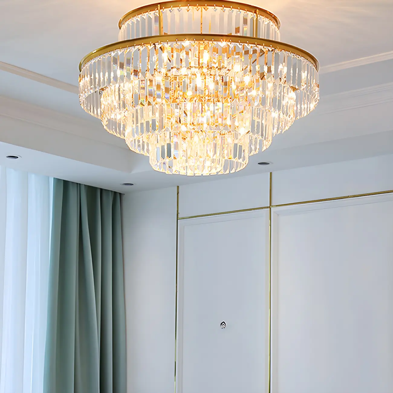 Luxurious Cylinder 4/5 Tiers Gold Crystal Chandelier Image - 18 | homeyfad