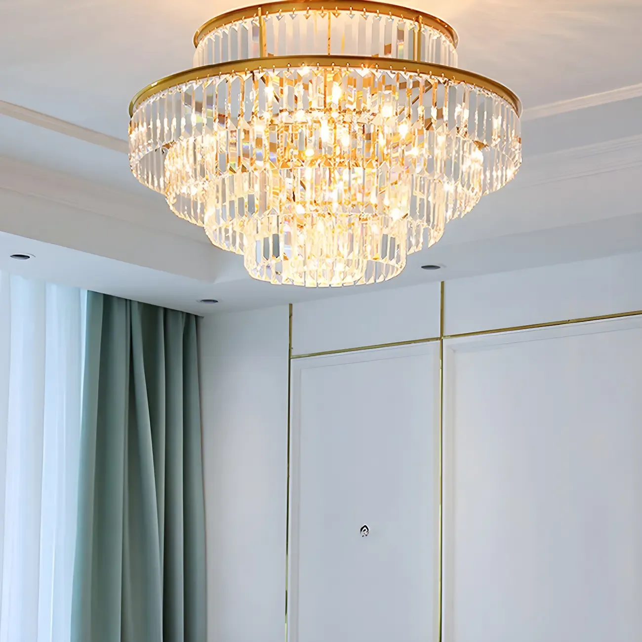 Luxurious Cylinder 4/5 Tiers Gold Crystal Chandelier Image - 18