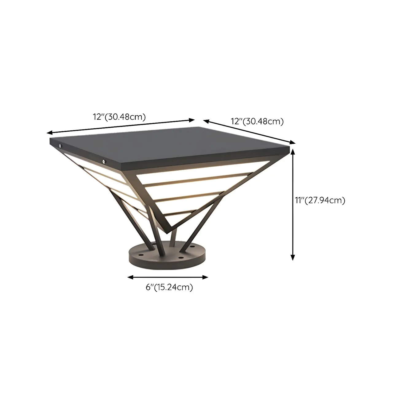 Solar Black Metal Bracket Pyramid Post Cap Light #size | homeyfad