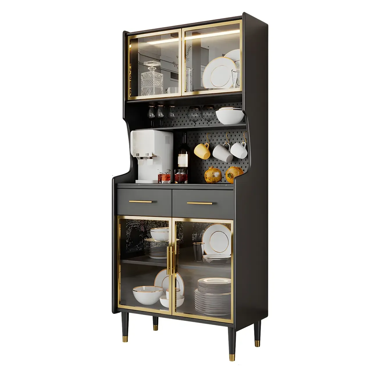 Modern Wooden Display Cabinet with 2-Drawers for Home Image - 2