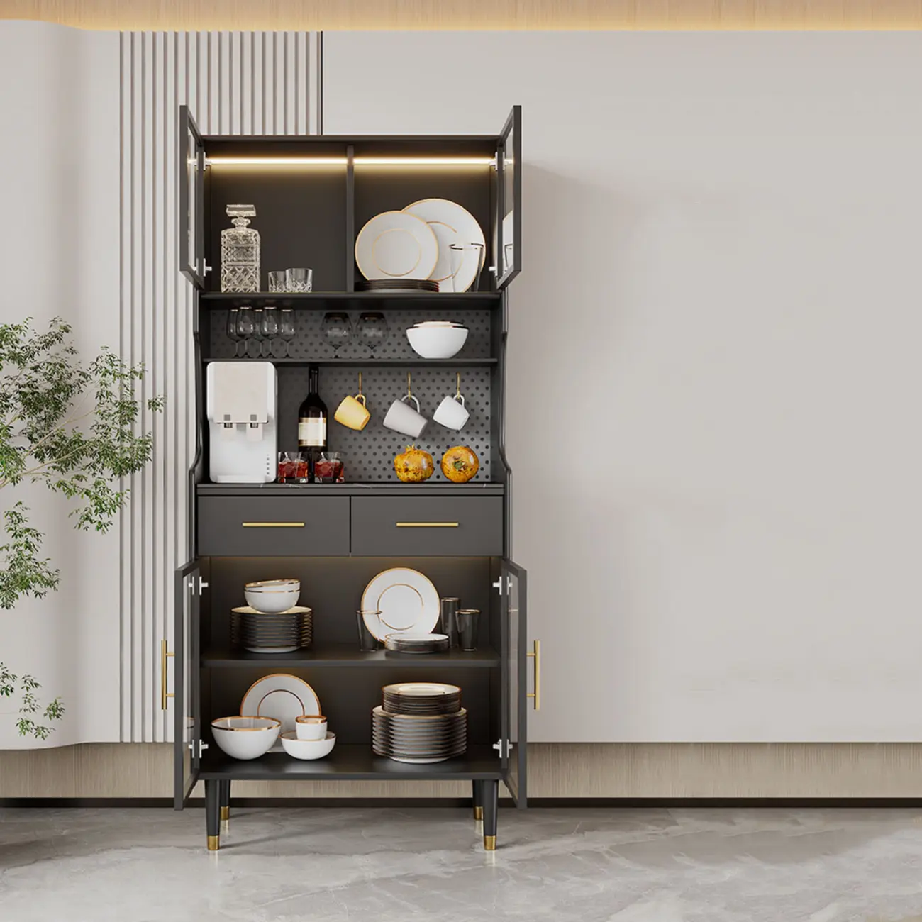 Modern Wooden Display Cabinet with 2-Drawers for Home Image - 6 | homeyfad