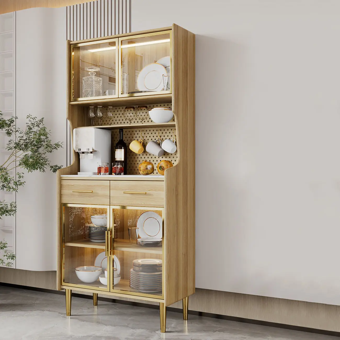 Modern Wooden Display Cabinet with 2-Drawers for Home Image - 7 | homeyfad