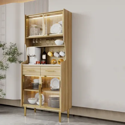 Modern Wooden Display Cabinet with 2-Drawers for Home Image - 7