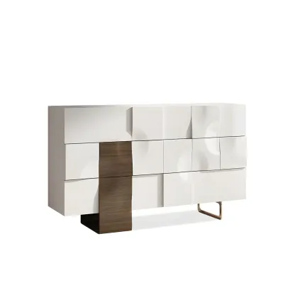 Unique White Wooden Dresser with Irregular Surface Image - 4