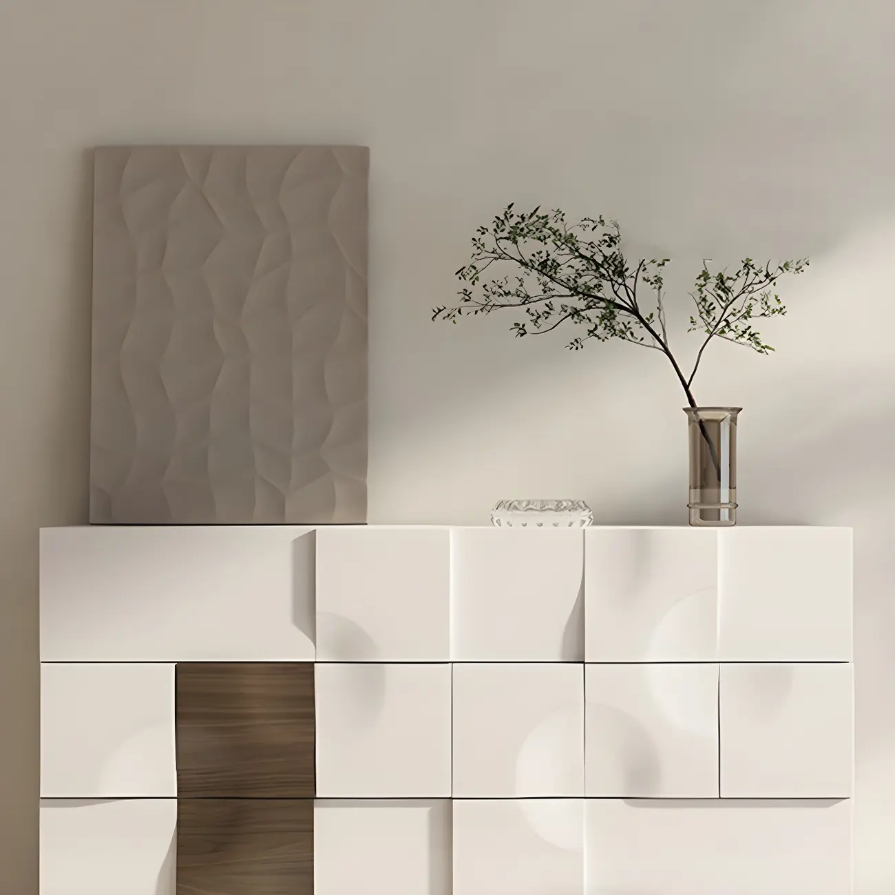 Unique White Wooden Dresser with Irregular Surface Image - 10 | homeyfad