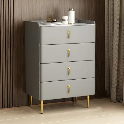 Durable Stone Dresser in Light Gray with Gold Handles Image - 4