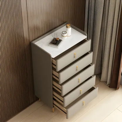 Durable Stone Dresser in Light Gray with Gold Handles Image - 5