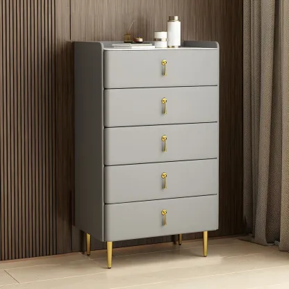 Durable Stone Dresser in Light Gray with Gold Handles Image - 6