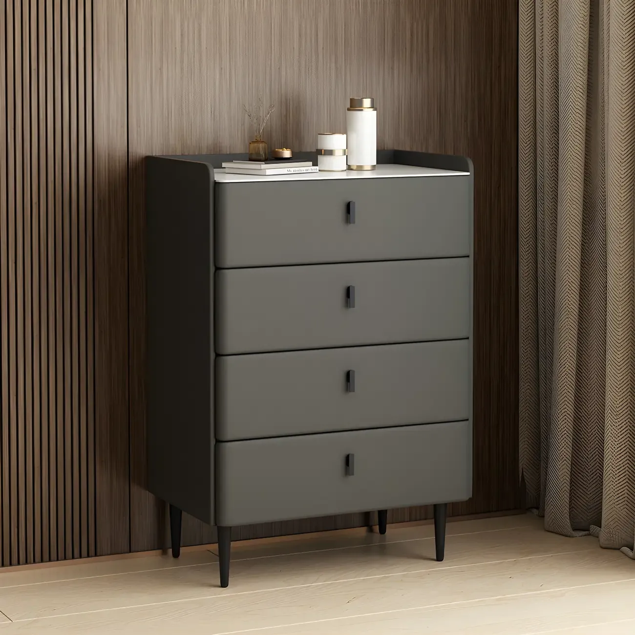 Durable Stone Dresser in Light Gray with Gold Handles Image - 7