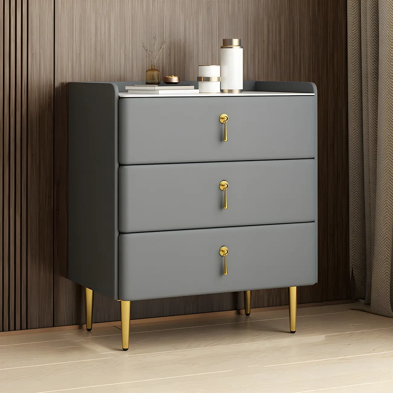 Durable Stone Dresser in Light Gray with Gold Handles Image - 8 | homeyfad