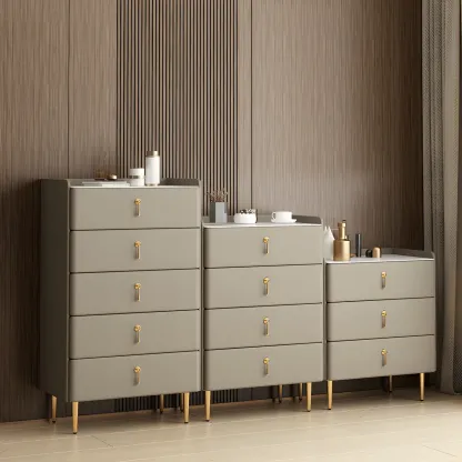 Durable Stone Dresser in Light Gray with Gold Handles Image - 9