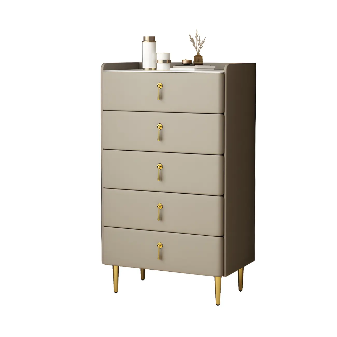 Durable Stone Dresser in Light Gray with Gold Handles Image - 10 | homeyfad