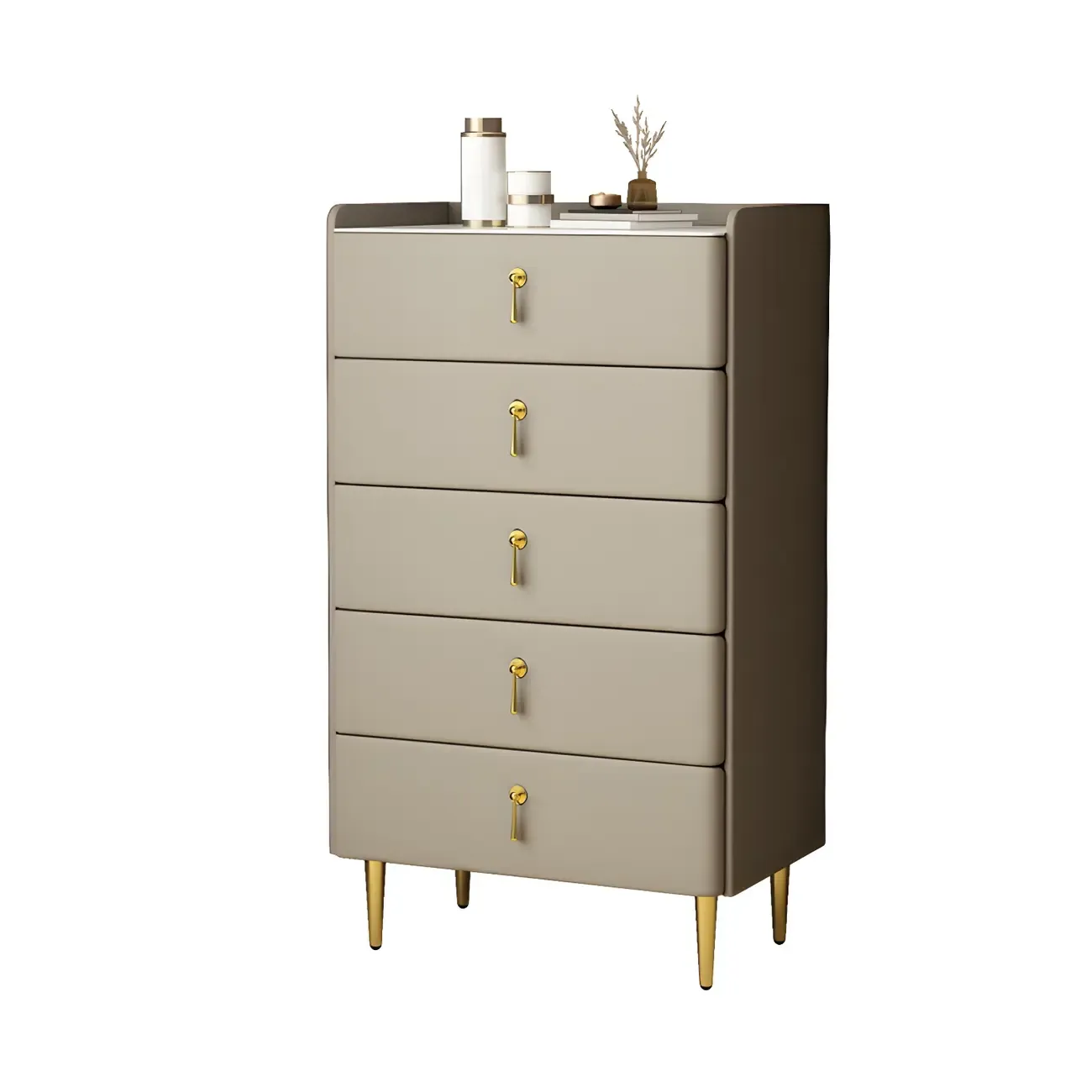 Durable Stone Dresser in Light Gray with Gold Handles Image - 10