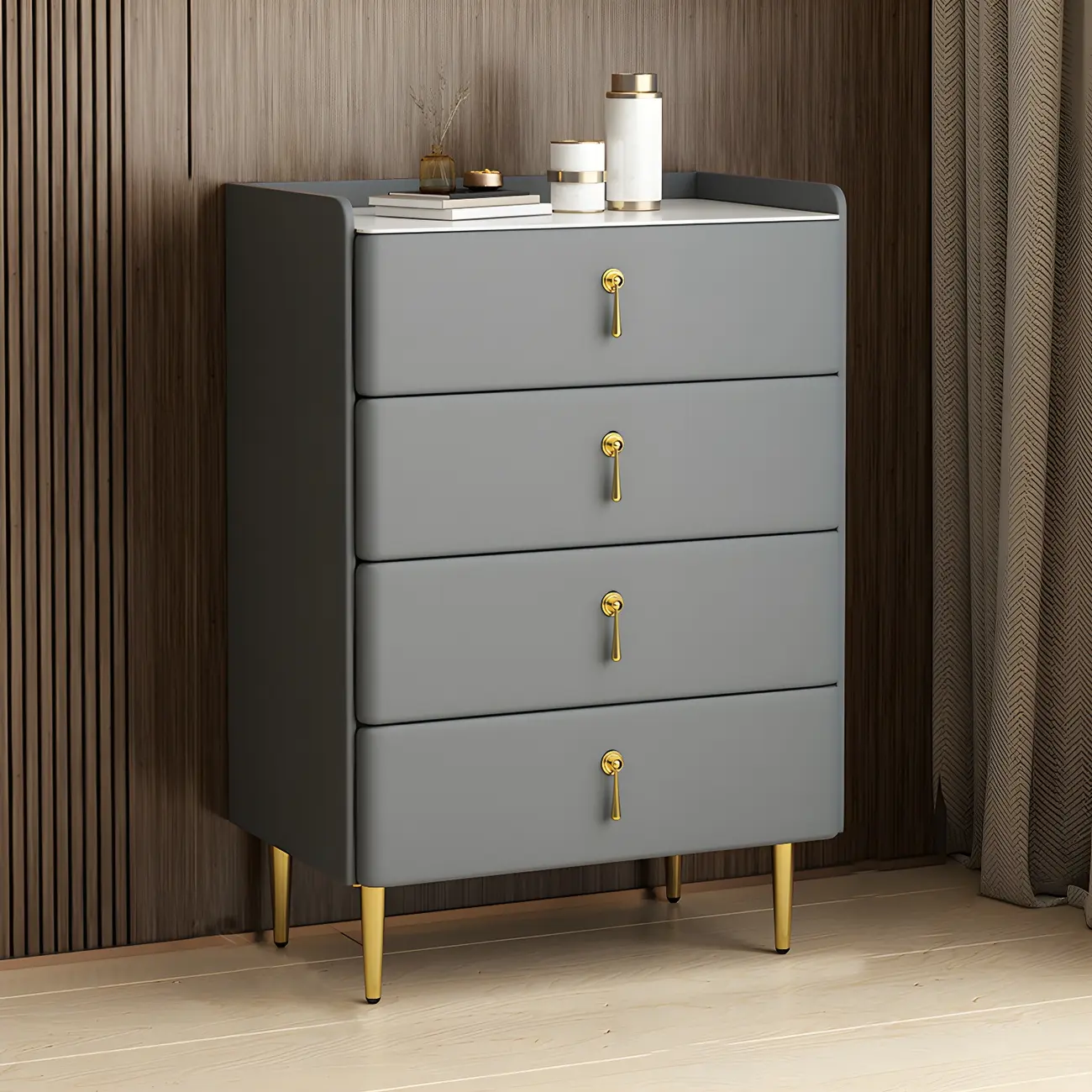 Durable Stone Dresser in Light Gray with Gold Handles Image - 11 | homeyfad