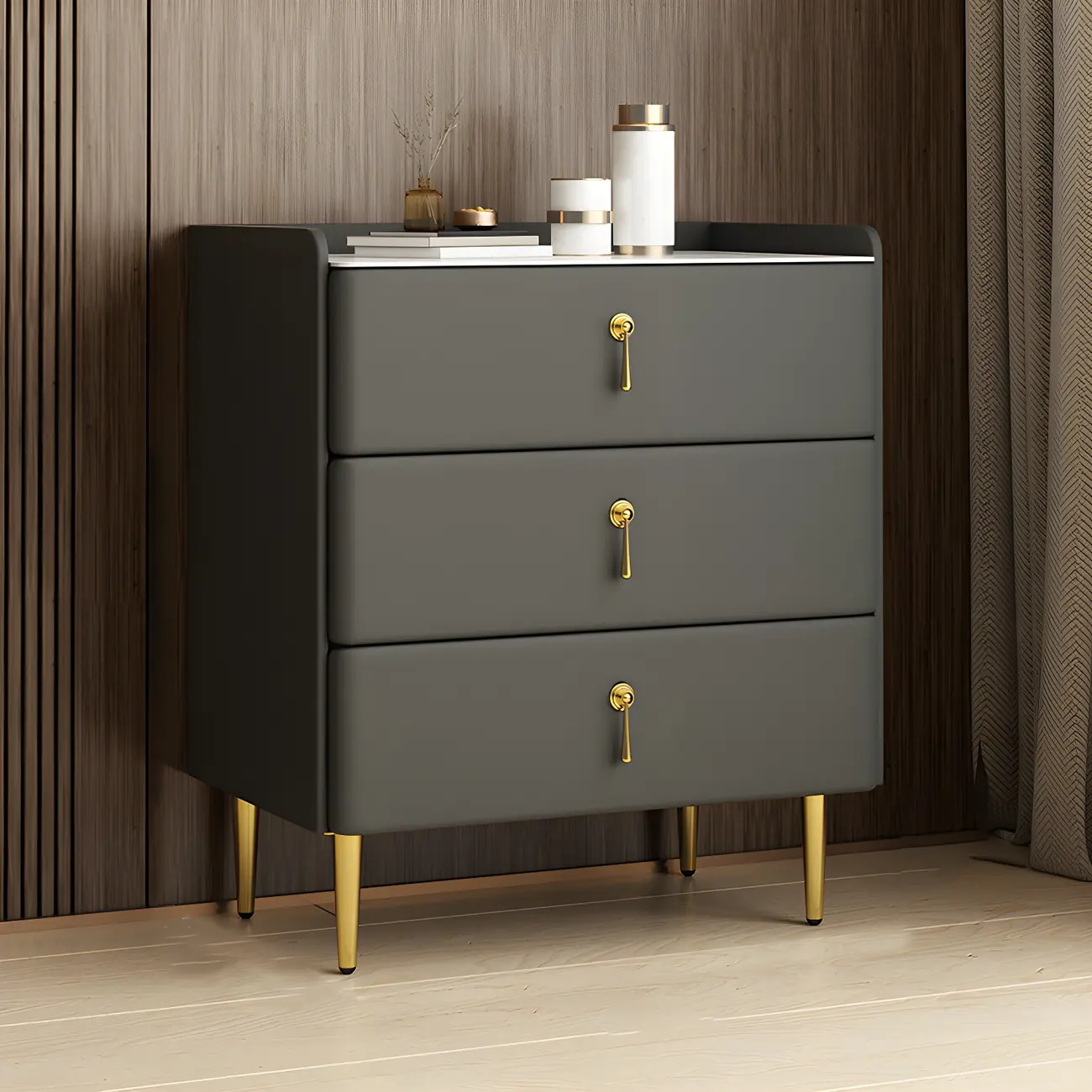 Durable Stone Dresser in Light Gray with Gold Handles Image - 15 | homeyfad