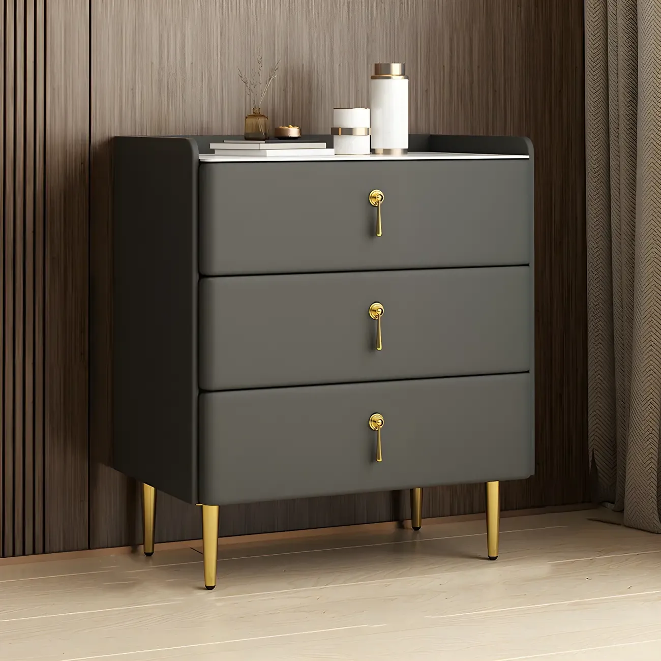 Durable Stone Dresser in Light Gray with Gold Handles Image - 15