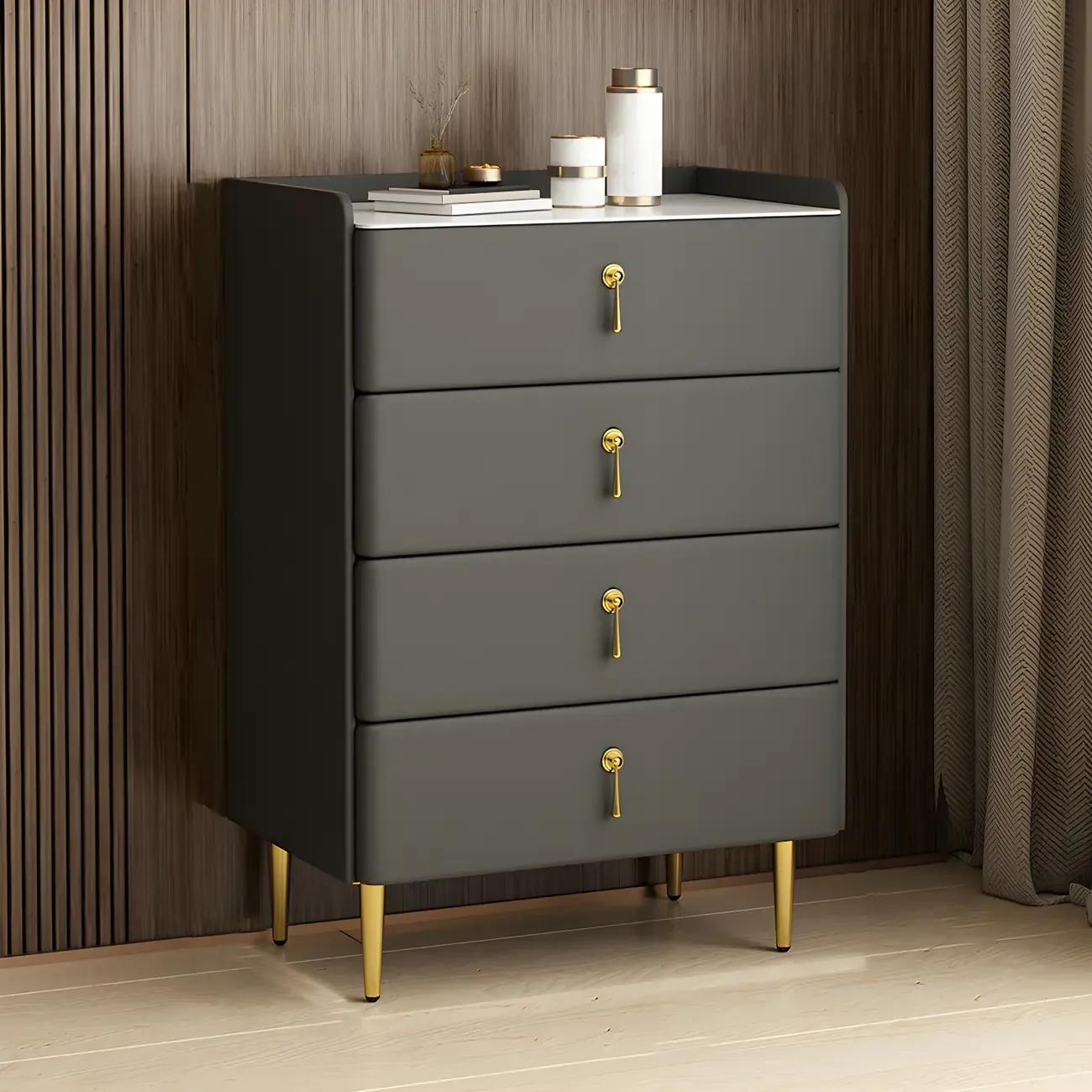 Durable Stone Dresser in Light Gray with Gold Handles Image - 16