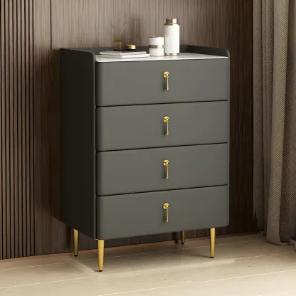 Durable Stone Dresser in Light Gray with Gold Handles Image - 16