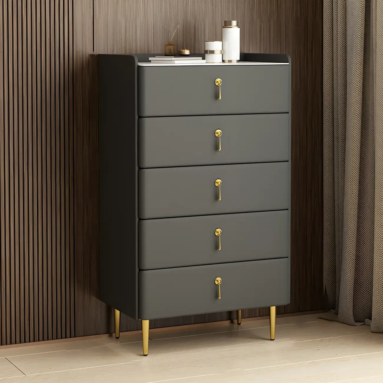 Durable Stone Dresser in Light Gray with Gold Handles Image - 18