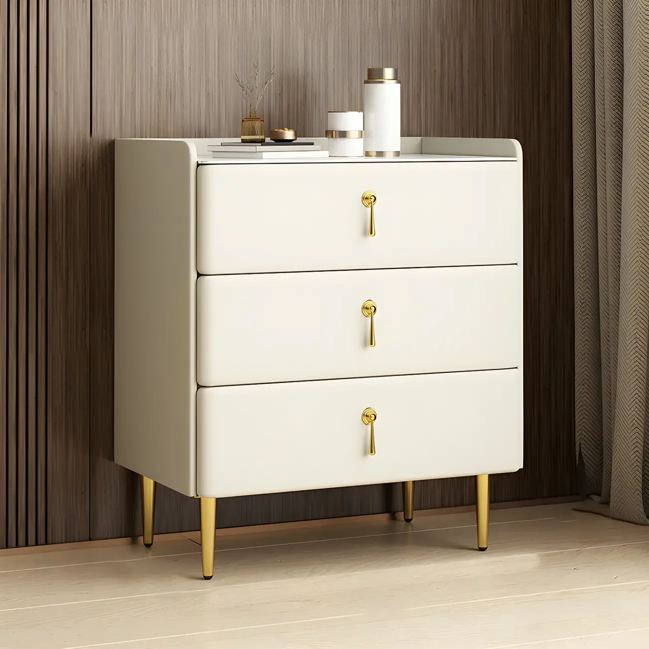 Durable Stone Dresser in Light Gray with Gold Handles Image - 2