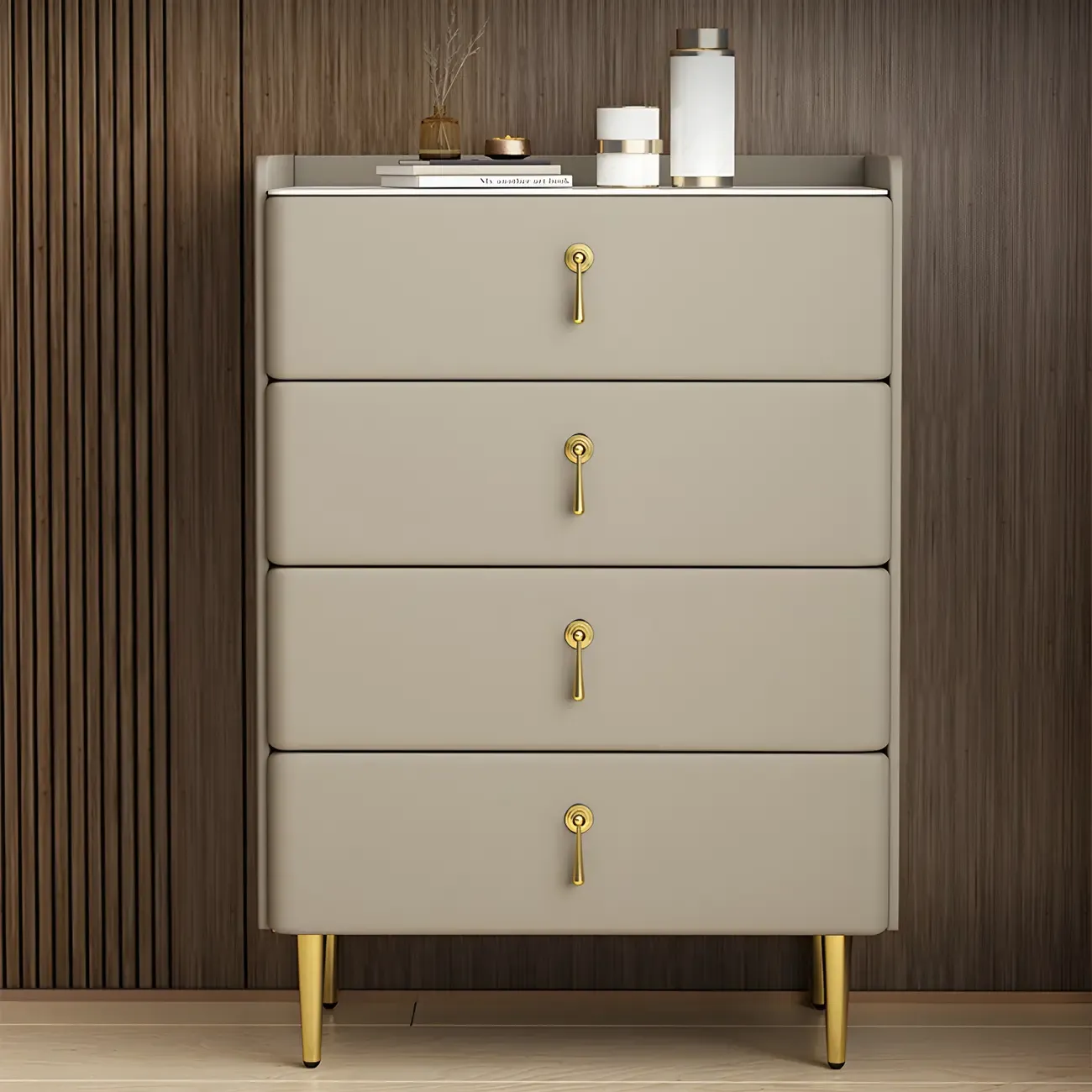 Durable Stone Dresser in Light Gray with Gold Handles Image - 21