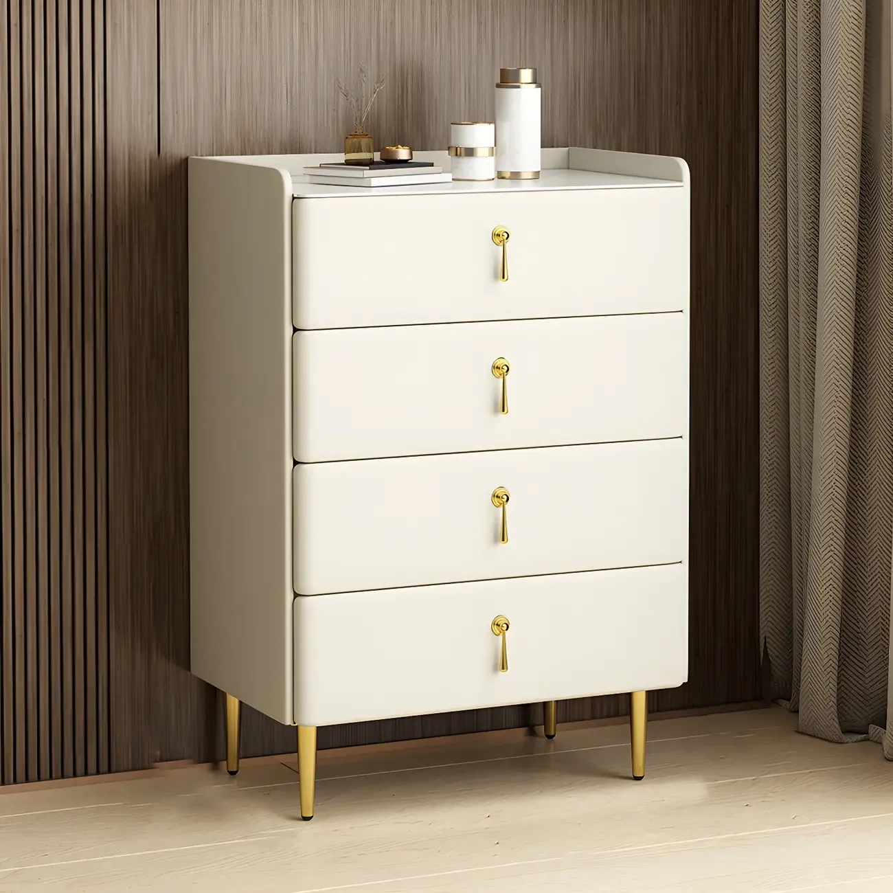 Durable Stone Dresser in Light Gray with Gold Handles Image - 22